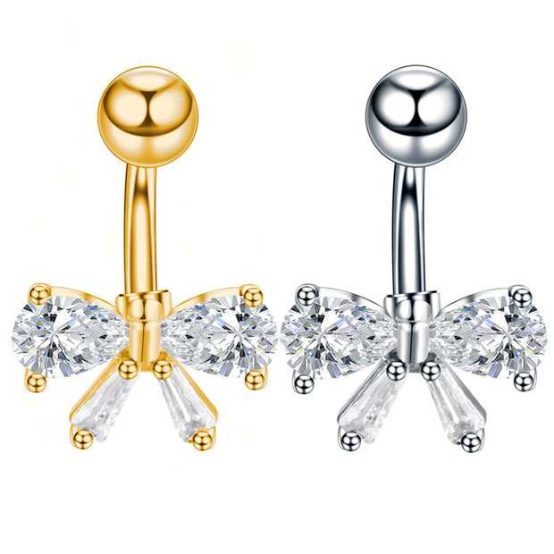 Stainless Steel Inlaid Zircon Bow Navel Stud Body Piercing Jewelry