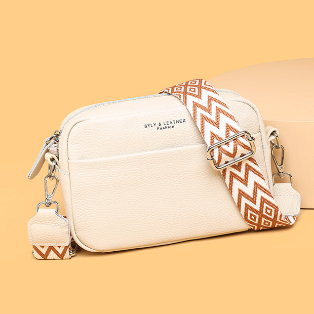 Fashion Simple Shoulder Messenger Bag Top Layer Cowhide Small Square Bag