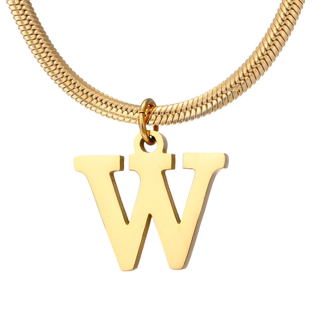 Minimalist A-Z Letter Pendant Necklace For Women Stainless Steel Gold Color Snake Chains Jewelry Birthday Gift