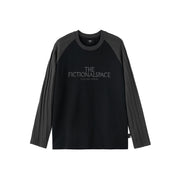 Jacquard Sleeve Colorblock Letter Long Sleeve Loose T-Shirt