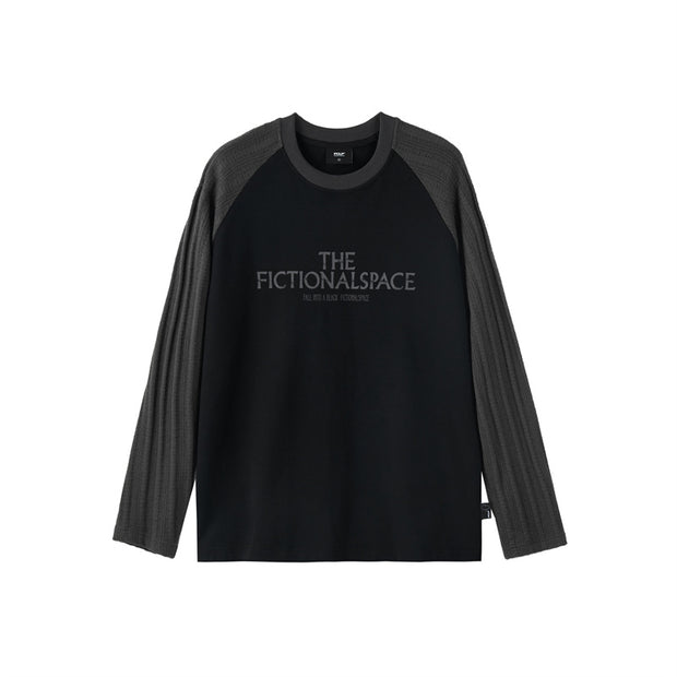 Jacquard Sleeve Colorblock Letter Long Sleeve Loose T-Shirt