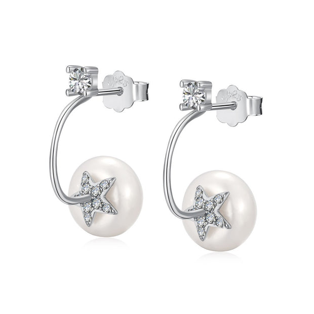 S925 Sterling Silver Freshwater Pearl Ear Studs High Sense Special Interest Light Luxury Ins Style