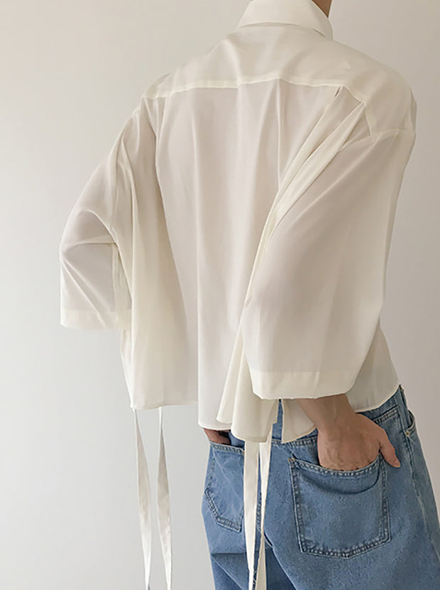 Men's Square Neck Loose Shirt With Short Sleeves