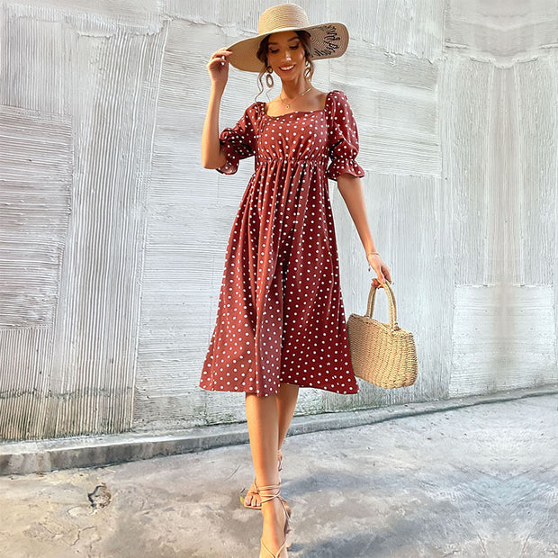 Vintage Women's Ruffled Polka Dot Collar Dress