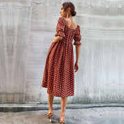 Vintage Women's Ruffled Polka Dot Collar Dress