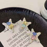 Colorful Rhinestone Five-pointed Star Duckbill Clip Retro
