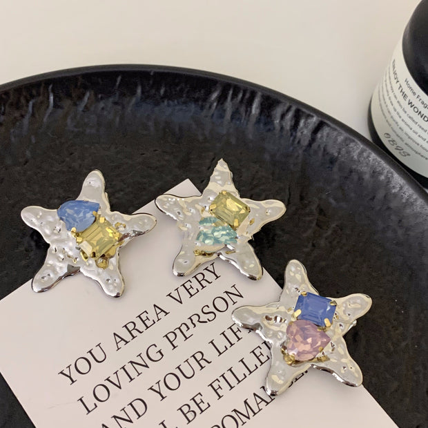 Colorful Rhinestone Five-pointed Star Duckbill Clip Retro