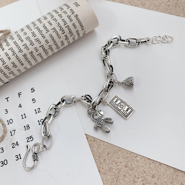 925 Sterling Silver Vintage Bracelet Women's Ins Chic Pony Coin Bracelet