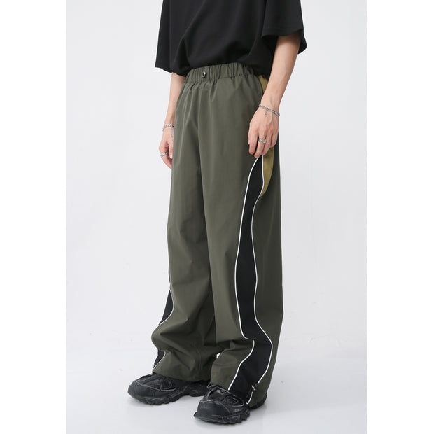Patchwork Contrast Color Korean Style Loose Wide Leg Elastic Waist Casual Sports Pants