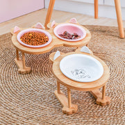 Ceramics Puppy Cat Dog Pet Single And Double Food Bowl For Eating And Drinking With Wooden Frame Pets Supplies Feeding Dish