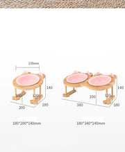 Ceramics Puppy Cat Dog Pet Single And Double Food Bowl For Eating And Drinking With Wooden Frame Pets Supplies Feeding Dish