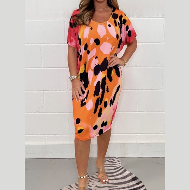Plus Size Women's Printed Casual Short Sleeve Dress