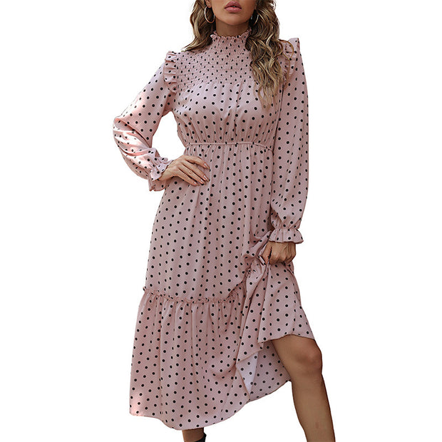 Stylish Temperament Long Sleeves Polka Dot Dress