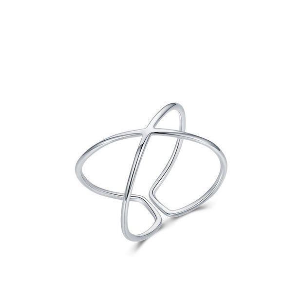 Sterling Silver Fashion Simple Cross Geometric Line Ring