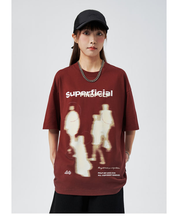 Blur Portrait Short Sleeve Crew Neck Loose Top