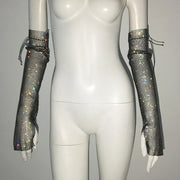 Punk Rhinestone Spaghetti Strap Bra Music Festival Top