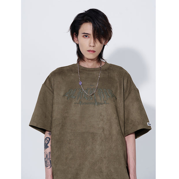 Suede Short-sleeved T-shirt Men's Trendy Brand Retro
