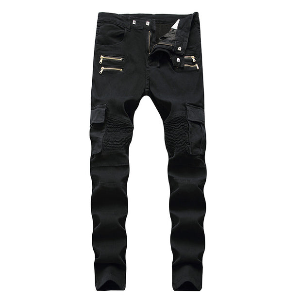 Men's Slim-fit Overalls With Multi-pocket Zipper