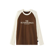 Jacquard Sleeve Colorblock Letter Long Sleeve Loose T-Shirt
