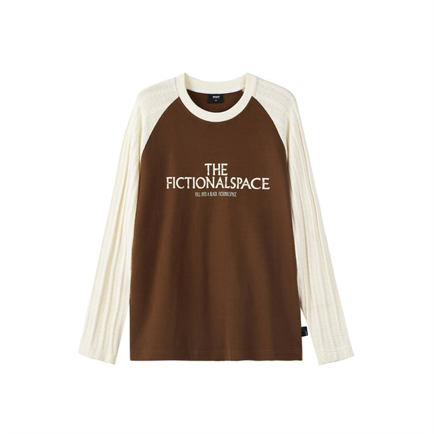 Jacquard Sleeve Colorblock Letter Long Sleeve Loose T-Shirt