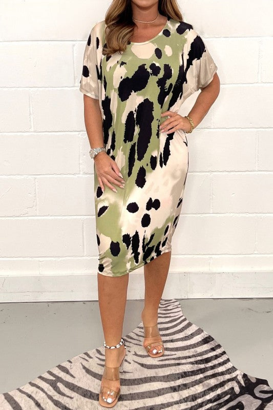 Plus Size Women's Printed Casual Short Sleeve Dress