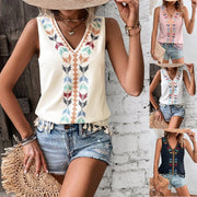 Women's Summer Ethnic Style V-neck Embroidery Vest Top