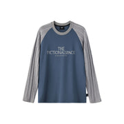 Jacquard Sleeve Colorblock Letter Long Sleeve Loose T-Shirt