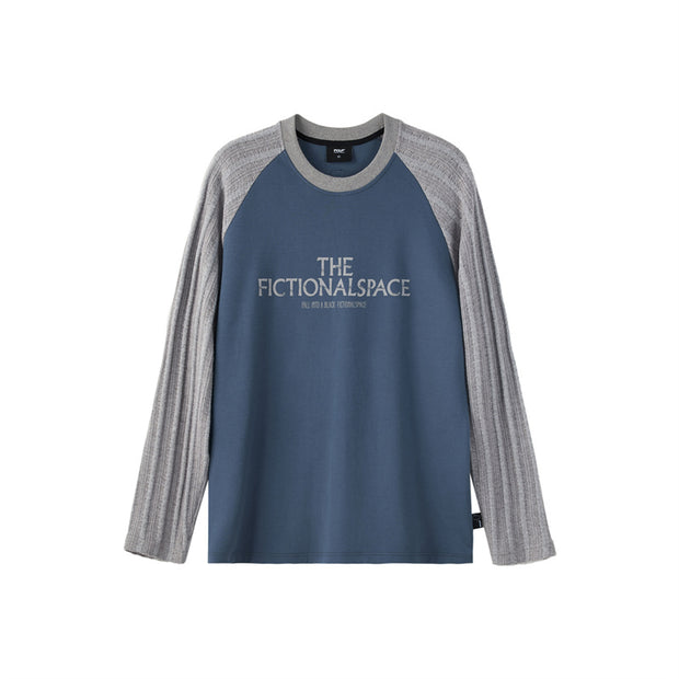 Jacquard Sleeve Colorblock Letter Long Sleeve Loose T-Shirt
