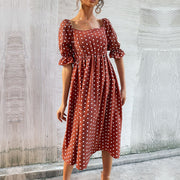 Vintage Women's Ruffled Polka Dot Collar Dress