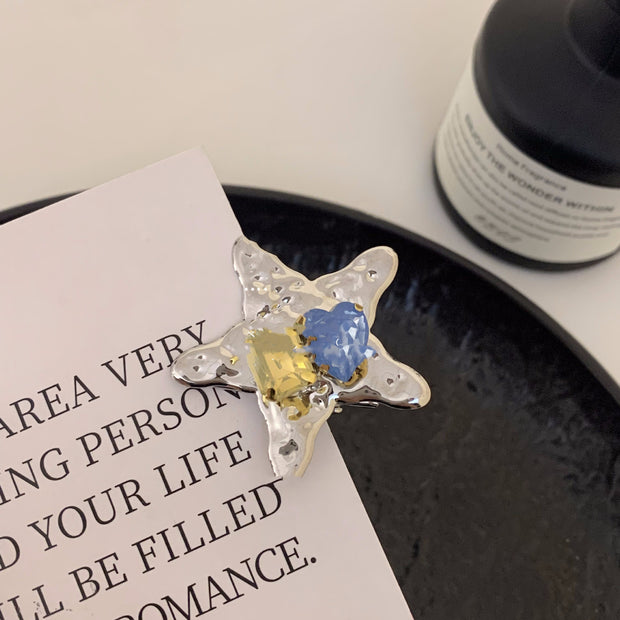 Colorful Rhinestone Five-pointed Star Duckbill Clip Retro