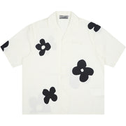 Hand Drawn Silhouette Floral Vintage Cuban Collar Short Sleeve