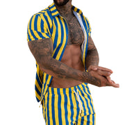 Men's Fashion Casual Beach Vertical Striped Shirt And Shorts Suit