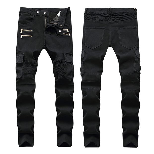 Men's Slim-fit Overalls With Multi-pocket Zipper