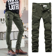 Men's Slim-fit Overalls With Multi-pocket Zipper