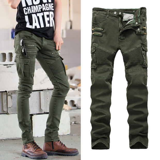 Men's Slim-fit Overalls With Multi-pocket Zipper