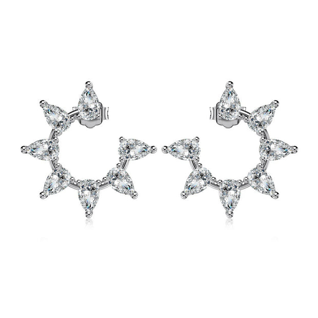 Silver S925 White Water Drop Pear-shaped Gang Drill Sun Round Special-interest Design Exquisite Trendy Earrings
