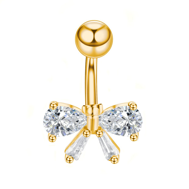 Stainless Steel Inlaid Zircon Bow Navel Stud Body Piercing Jewelry