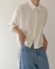 Men's Square Neck Loose Shirt With Short Sleeves
