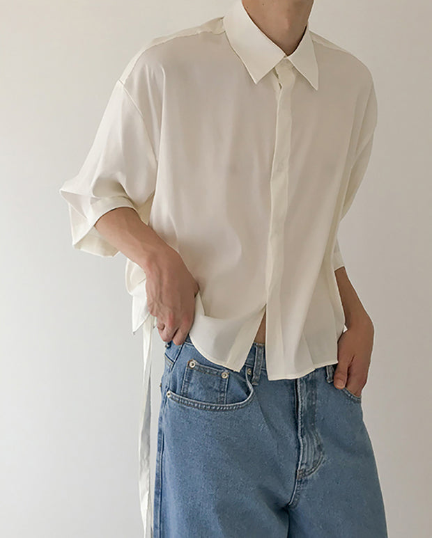 Men's Square Neck Loose Shirt With Short Sleeves