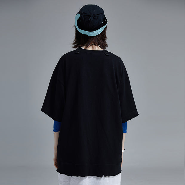Button Trim Loose Casual Pin T-Shirt Men