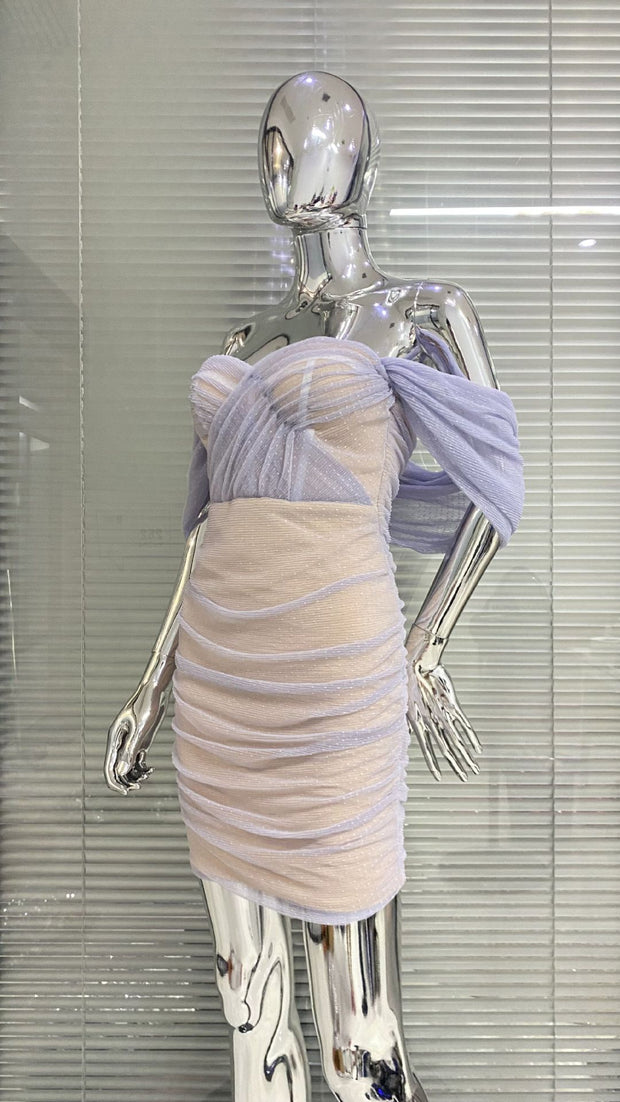 Off-the-shoulder Waist Tulle Dress