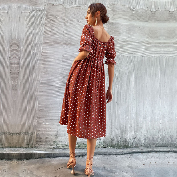 Vintage Women's Ruffled Polka Dot Collar Dress