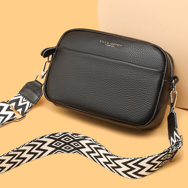 Fashion Simple Shoulder Messenger Bag Top Layer Cowhide Small Square Bag