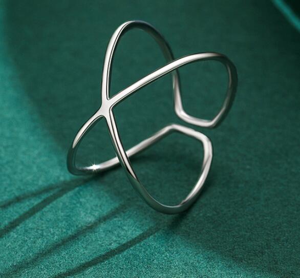 Sterling Silver Fashion Simple Cross Geometric Line Ring