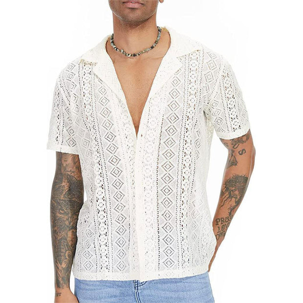 Men's Lace Shirt Hollow Out See-through