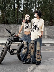 Retro Design Sense Couple Spider Flocking Top