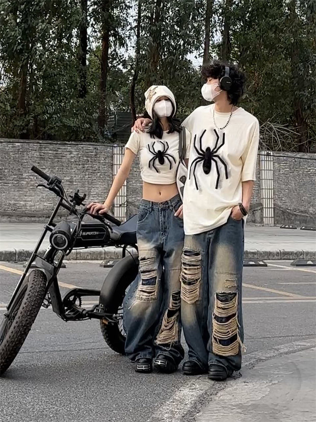 Retro Design Sense Couple Spider Flocking Top