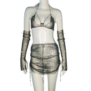 Punk Rhinestone Spaghetti Strap Bra Music Festival Top