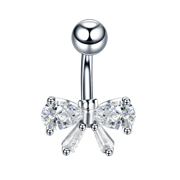 Stainless Steel Inlaid Zircon Bow Navel Stud Body Piercing Jewelry
