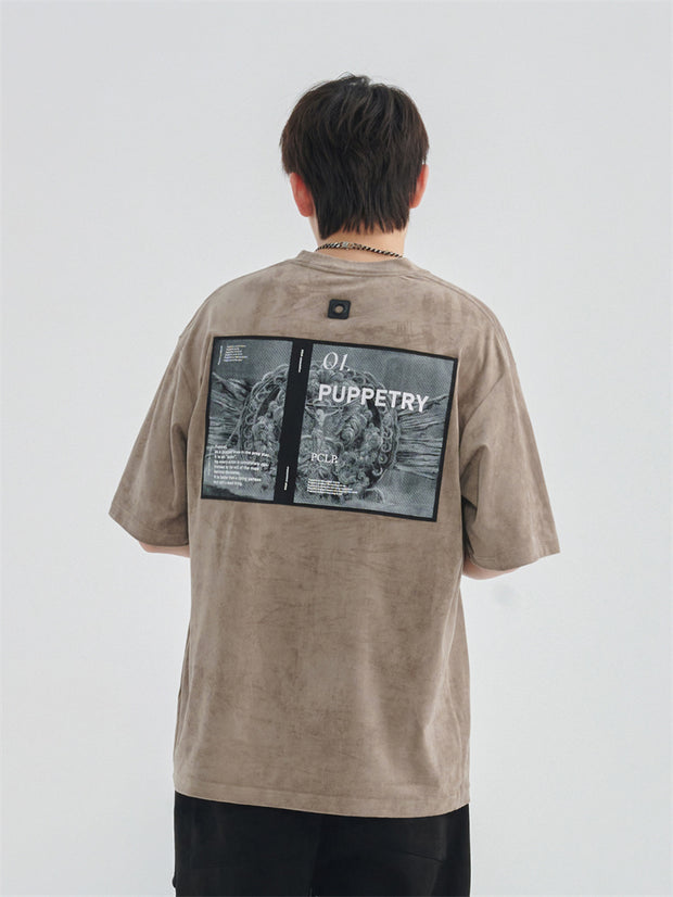 Suede Patch Short-sleeved Top Trendy Brand Street Loose